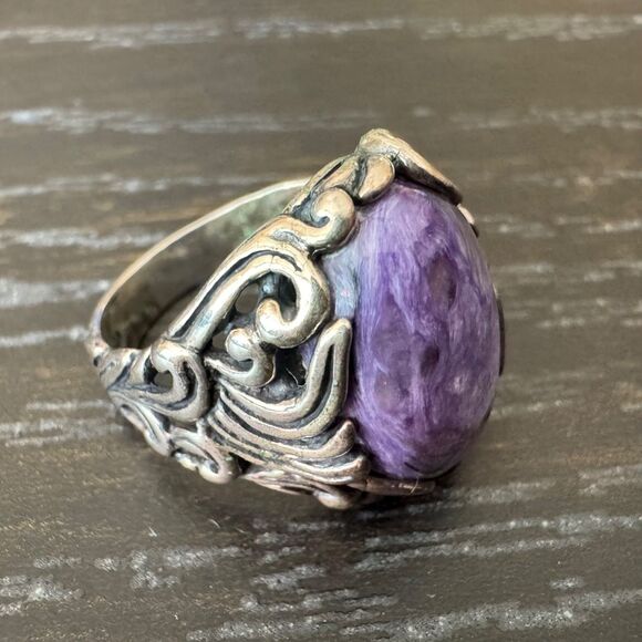 Carolyn Pollack Ring Size 8 Purple Charoite Sterling Silver 925 Filigree Vintage - Picture 3 of 14